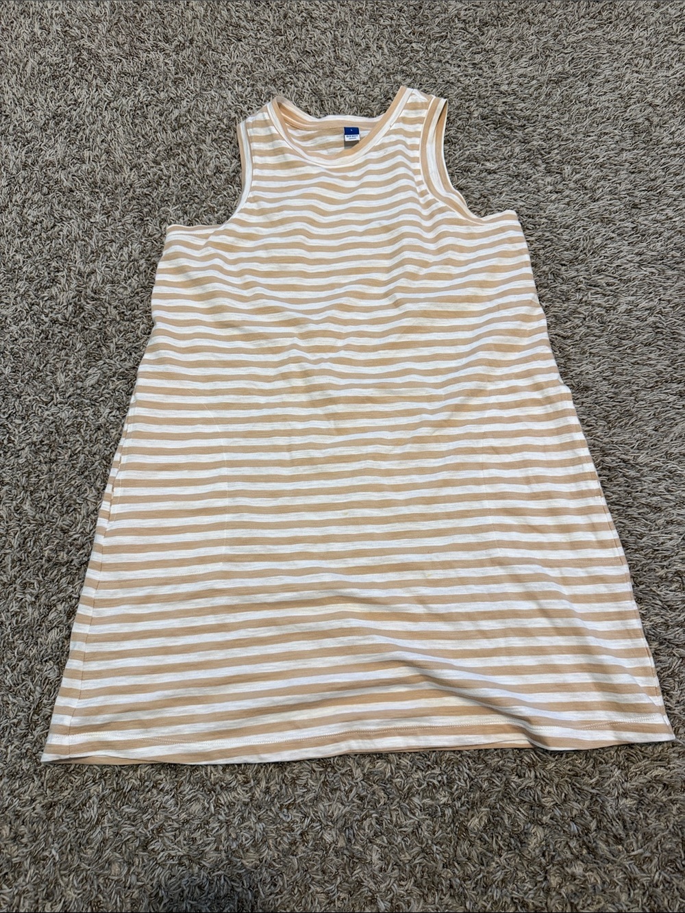 Old Navy Beige & White Striped Sleeveless Mini Dress